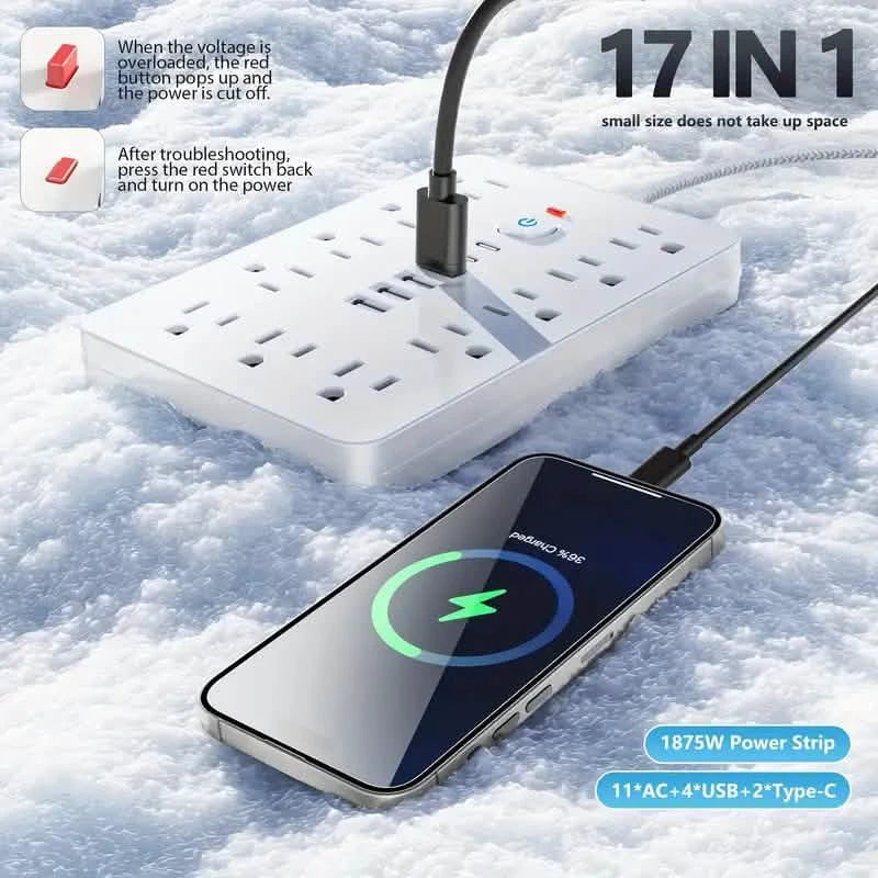 17-in-1 Surge Protector Extension Cord with USB Ports
