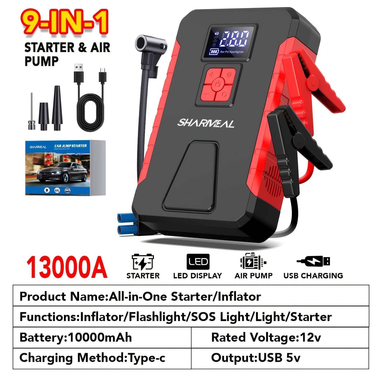Portable Car Jump Starter & Air Compressor