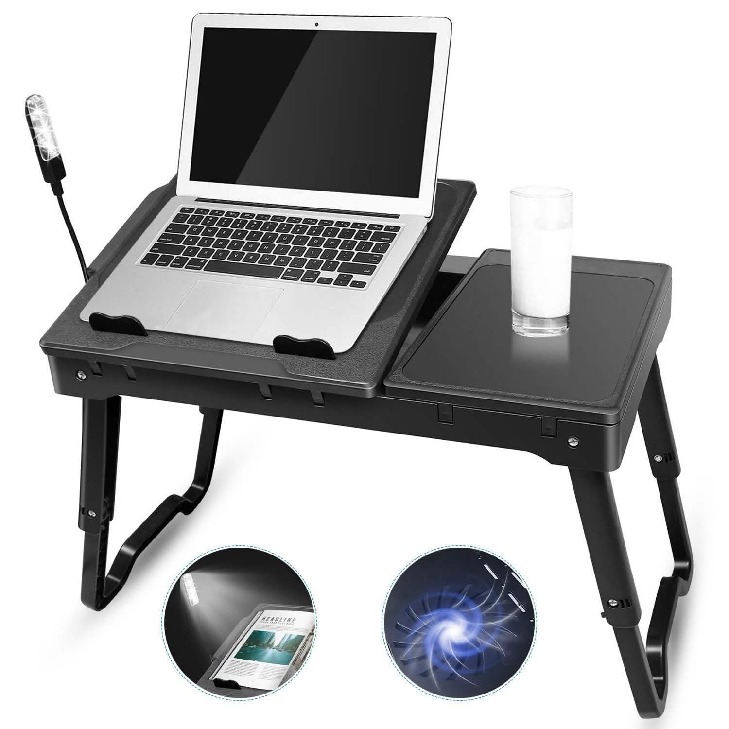 Foldable Laptop Desk with Cooling Fan & Mouse Pad
